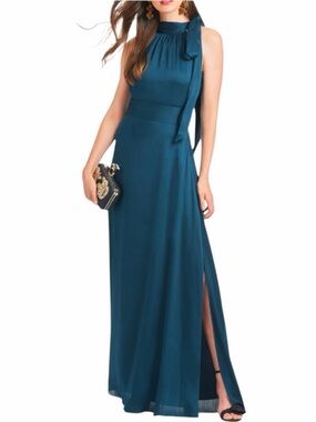 NWT SACHIN + BABI Bottle Green Sleeveless Tie Neck Maxi Dress Gown Size 10